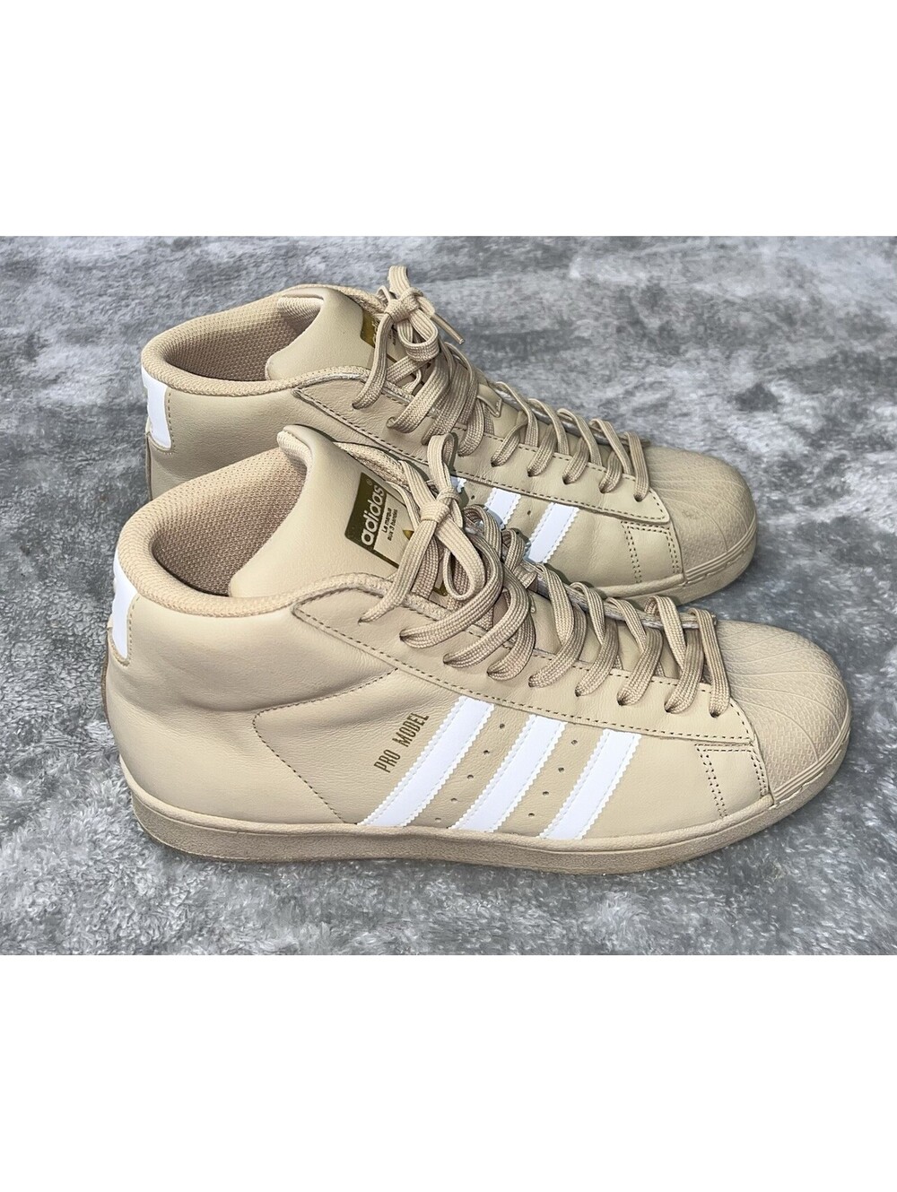 Adidas Pro Model Linen Khaki Mens Sneakers CG5072 8.5 Tan White Gold Shell Toe